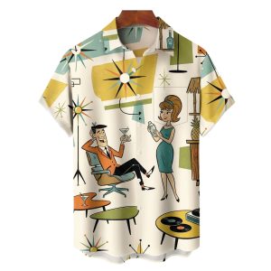 Aaron Clarey Retro Atomic Mid Century Geometric Cocktail Hawaiian Shirt 1